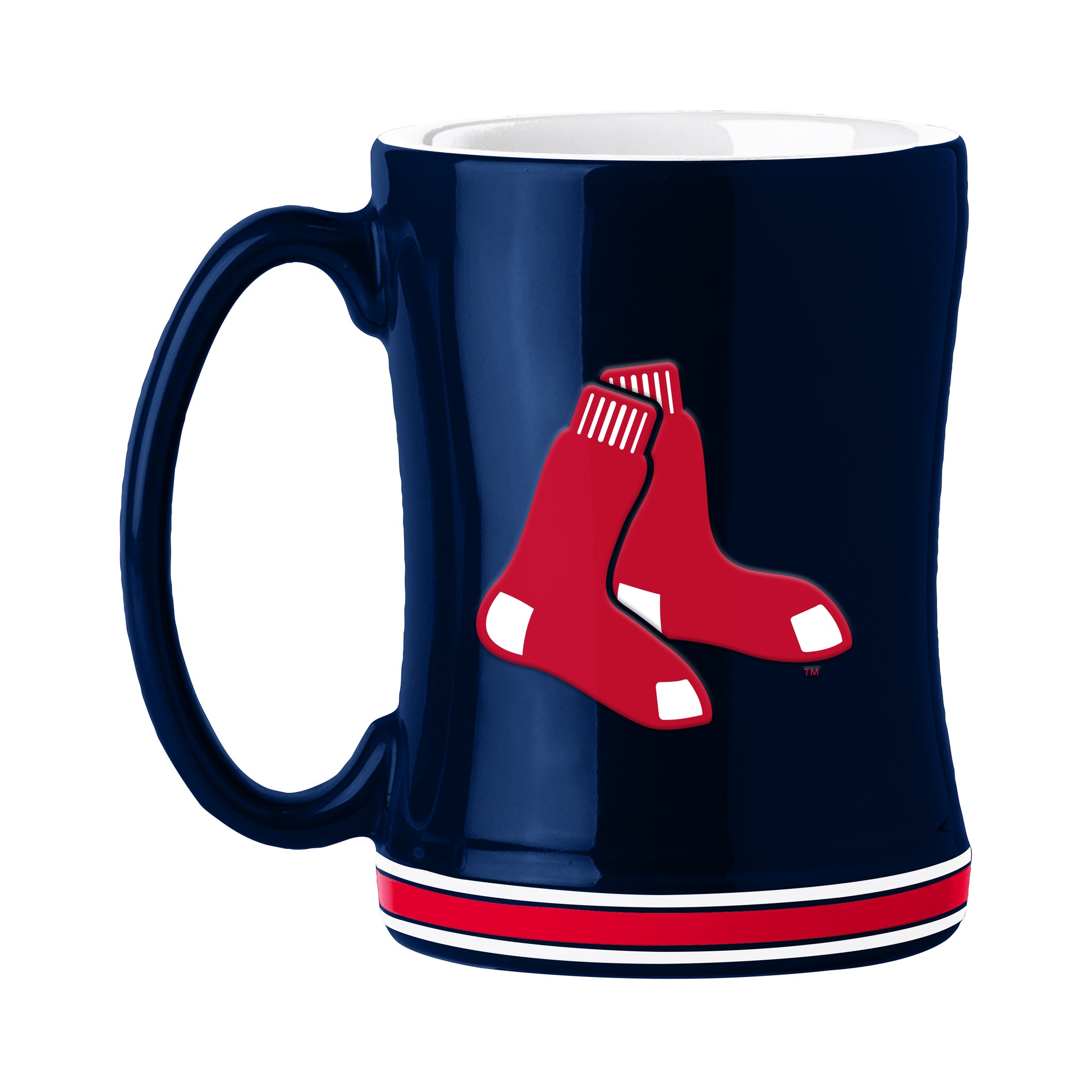 Boston Red Sox 14oz ceramic coffee mug with 3D logo and team name on handle, dishwasher and microwave safe