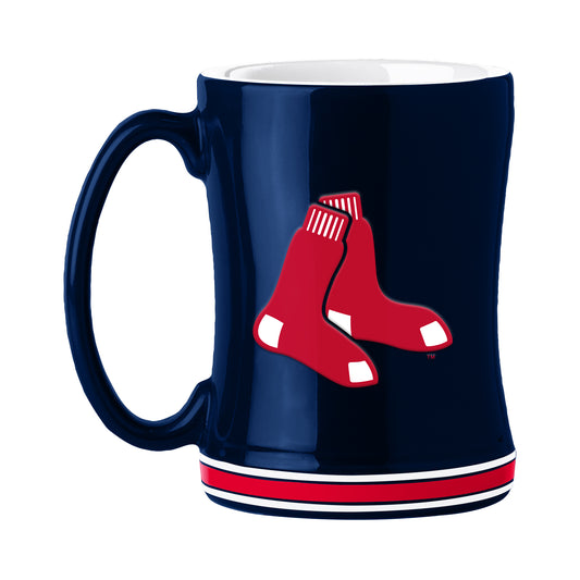 Boston Red Sox 14oz ceramic coffee mug with 3D logo and team name on handle, dishwasher and microwave safe