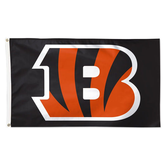 Cincinnati Bengals 3ft x 5ft NFL Team Flag featuring team colors, logo, and metal grommets for easy hanging. Made by Wincraft.