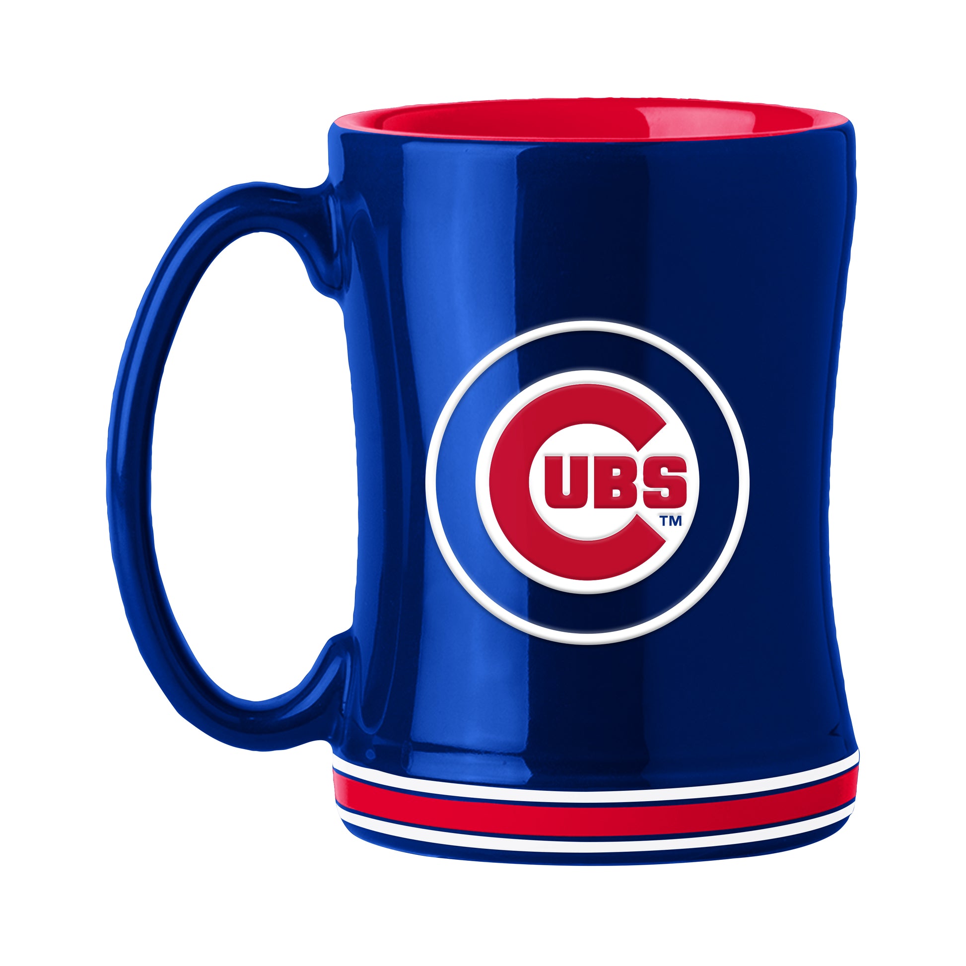 Chicago Cubs 14 oz ceramic coffee mug with 3D logo and team colors, microwave safe, perfect fan gift.