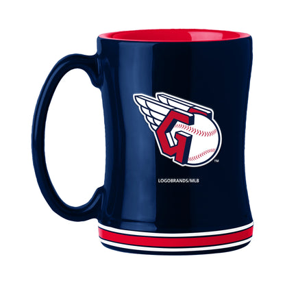 Cleveland Guardians 14 oz MLB coffee mug with team colors, 3D logo, and name on handle. Microwave/dishwasher safe.