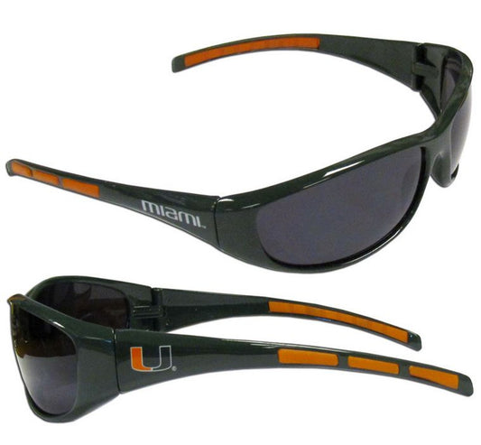 Miami Hurricanes Wrap Sunglasses: Team pride in style. Vibrant colors, bold logo. Ideal eyewear for passionate fans.