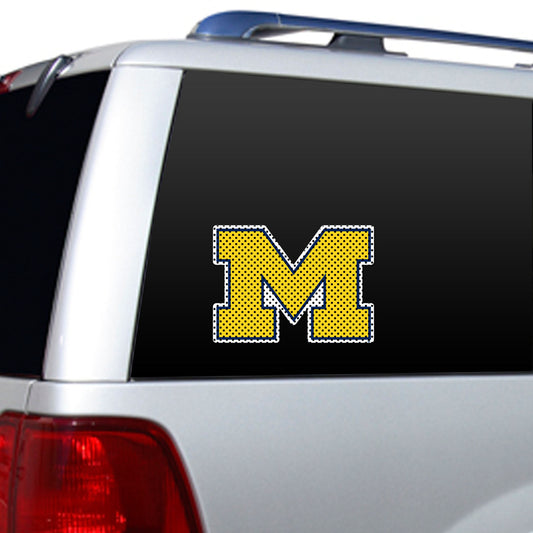 Michigan Wolverines 12x10 NCAA die cut window film with official team colors and logo, licensed by Fremont Die.