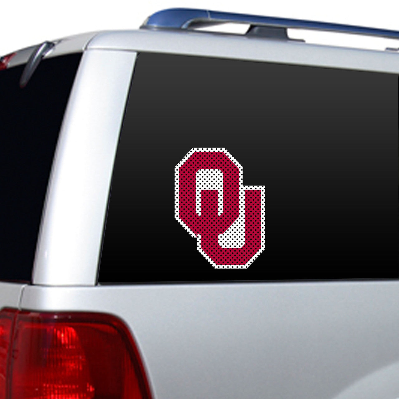 Oklahoma Sooners 12" x 10" NCAA die cut window film with bold team graphics in official colors by Fremont Die.