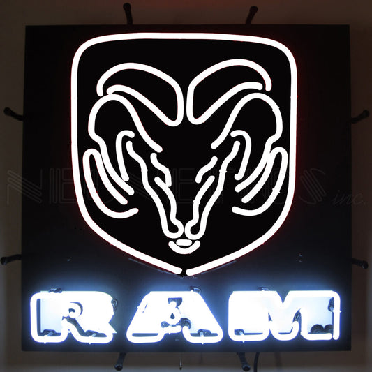Dodge Ram 24" x 24" White Neon Sign With Backing by Neonetics