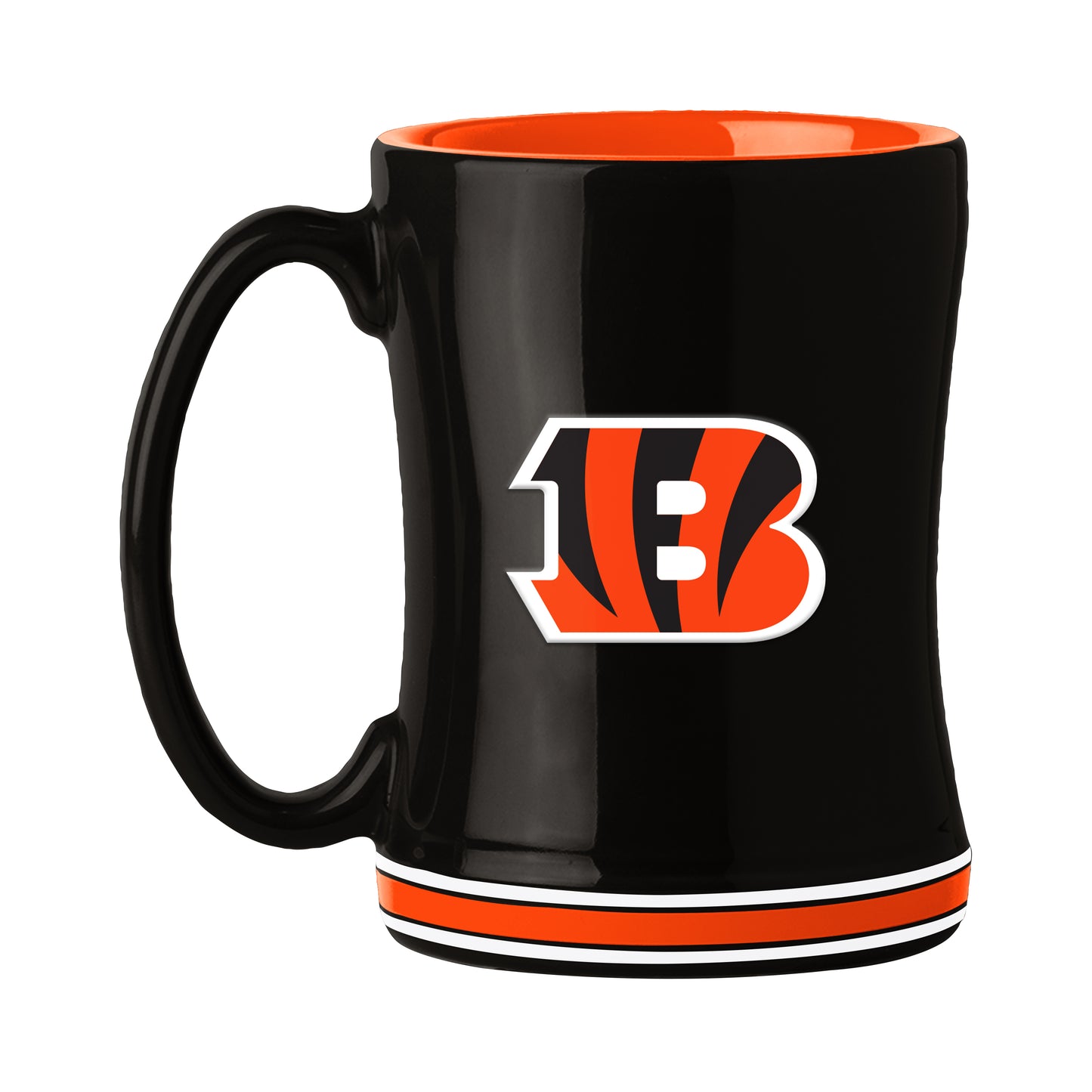 Cincinnati Bengals 14 oz NFL ceramic coffee mug with 3D logo and team name on handle by Logo Brands.