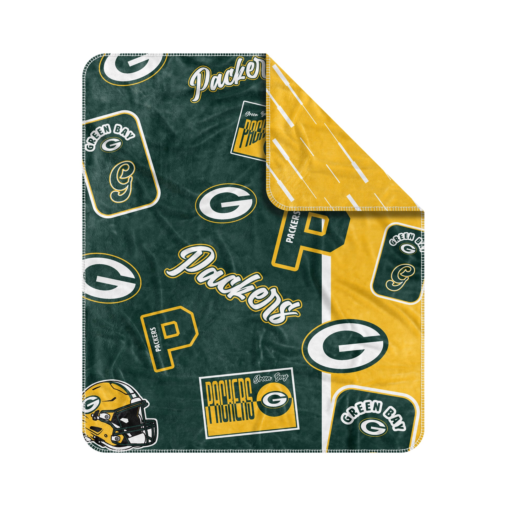 Green Bay Packers 50x60” Dream Weave blanket with double-sided graphics and soft microfiber. Official NFL.