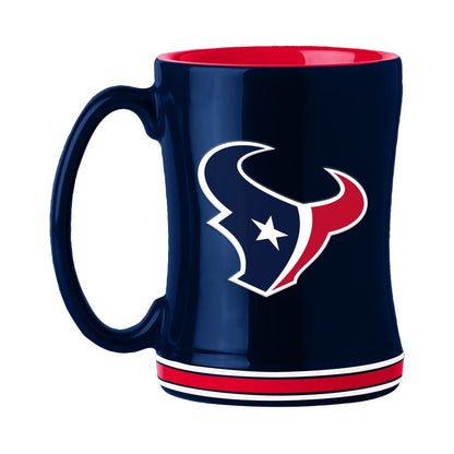 Houston Texans 14 oz. NFL Ceramic Coffee Mug with 3D logo, team colors, and name on handle. Microwave and dishwasher safe.
