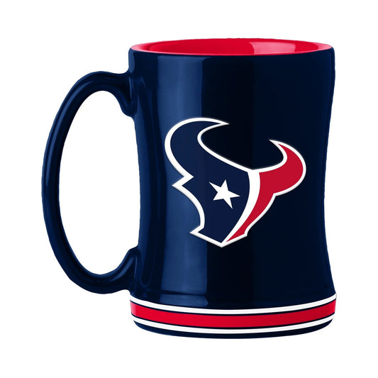 Houston Texans 14 oz. NFL Ceramic Coffee Mug with 3D logo, team colors, and name on handle. Microwave and dishwasher safe.