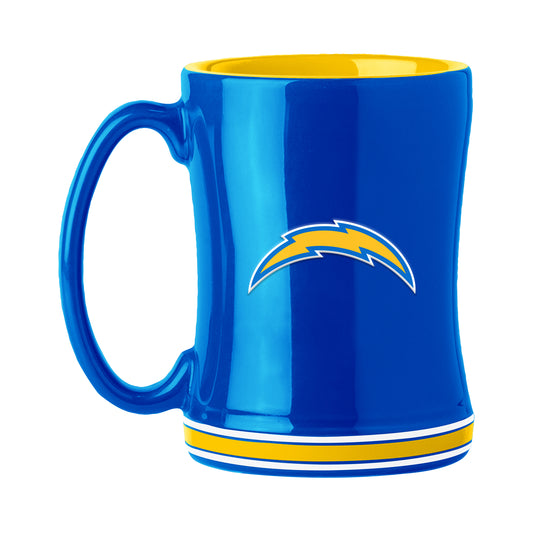 Los Angeles Chargers 14oz ceramic mug with 3D logo, team colors, and name on handle. Official NFL drinkware.