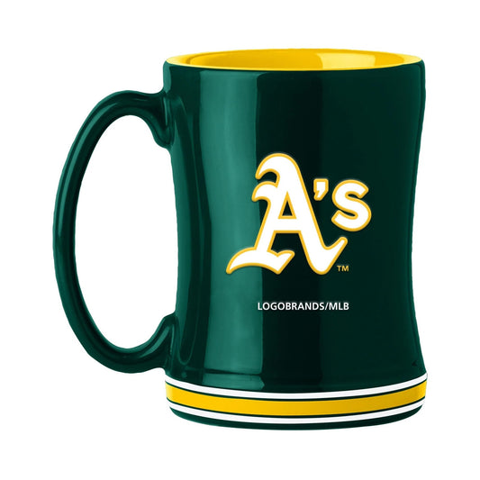 Oakland Athletics 14 oz ceramic coffee mug with 3D logo, team colors, and team name on handle. Microwave & dishwasher safe.