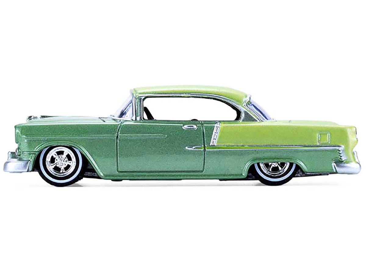 1956 Chevrolet Bel Air Lowrider Laurel Green Metallic and Crocus Yellow Two-Tone with Green Interior "California Lowriders" Series 7 1/64 Diecast Model Car by Greenlight