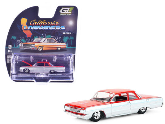 Greenlight 1964 Chevrolet Biscayne Lowrider silver red two-tone 1/64 diecast California Lowriders Series 7