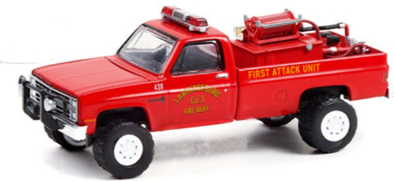 1986 Chevrolet C20 Custom Deluxe Pickup Truck Red  "Lawrenceburg Fire Dept" "Fire & Rescue" Series1 1/64 Diecast Car