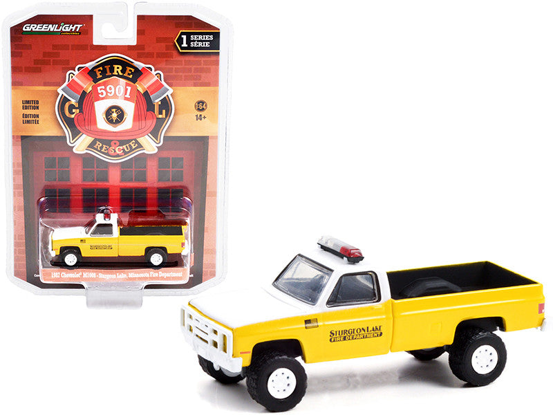 1987 Chevrolet M1008 Pickup Truck Yellow and White "Sturgeon Lake Fire Department (Minnesota) "Fire & Rescue" Series 1 1/64 Diecast Car by Greenlight