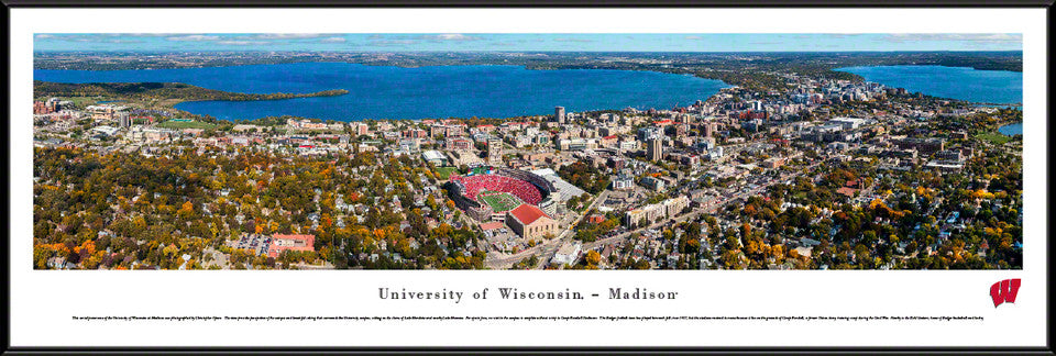Wisconsin Badgers Camp Randall panoramic photo with framed options, officially licensed NCAA wall décor.