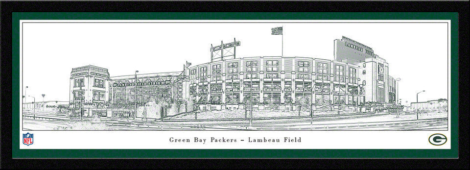 Green Bay Packers Lambeau Field Panoramic Line Art - NFL Wall Decor by Blakeway Panoramas
