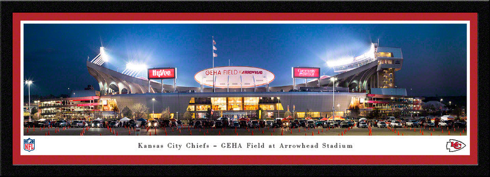 Kansas City Chiefs Panoramic Fan Cave Decor - GEHA Field at Arrowhead Stadium Night Game by Blakeway Panoramas