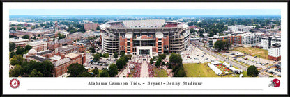 Alabama Crimson Tide fan decor: Bryant-Denny Stadium panoramic picture, perfect for any fan cave, by Blakeway.