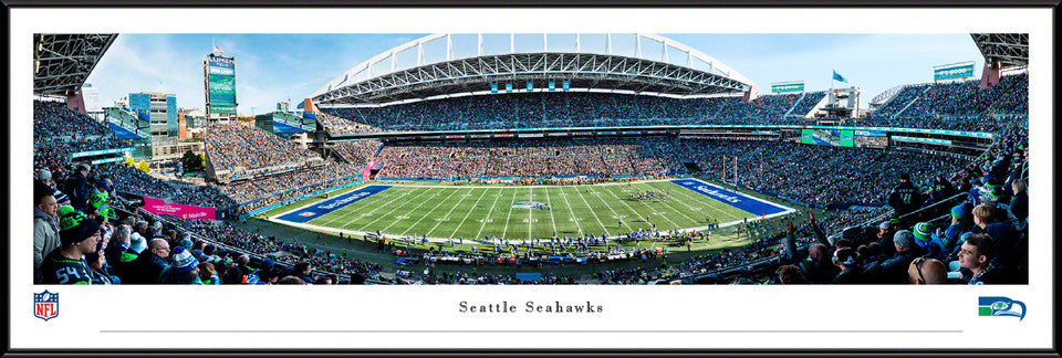 Seattle Seahawks panoramic photo of Lumen Field throwback game, framed NFL wall art by Blakeway Panoramas.