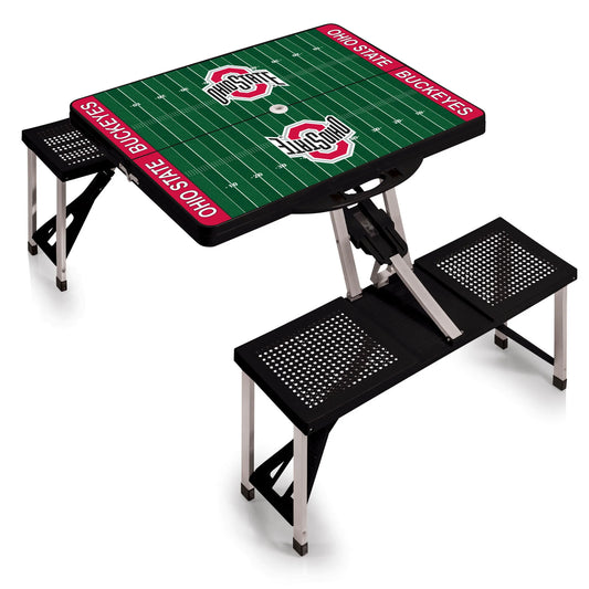 Ohio State Buckeyes Field Design Portable Camping / Picnic / Tailgating Folding Table with Seats by Picnic Time