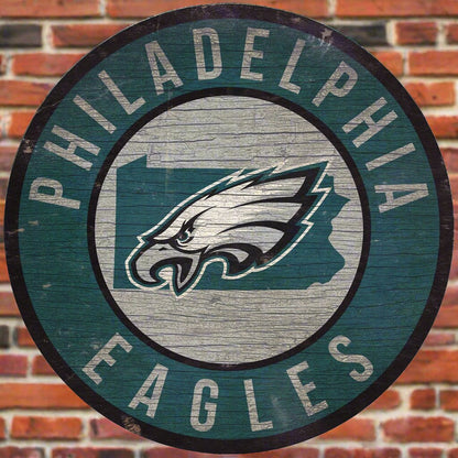 Philadelphia Eagles 12" Round Distressed Sign with State by Fan Creations