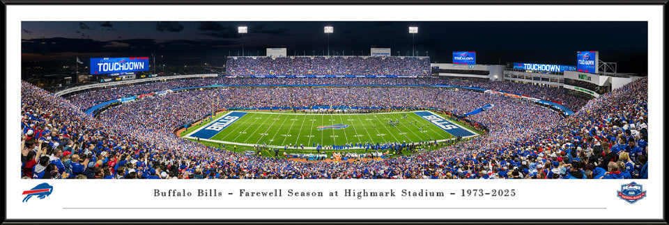 Buffalo Bills panoramic framed photo – Final Season at Highmark Stadium, available in Standard, Select, or Deluxe frame styles