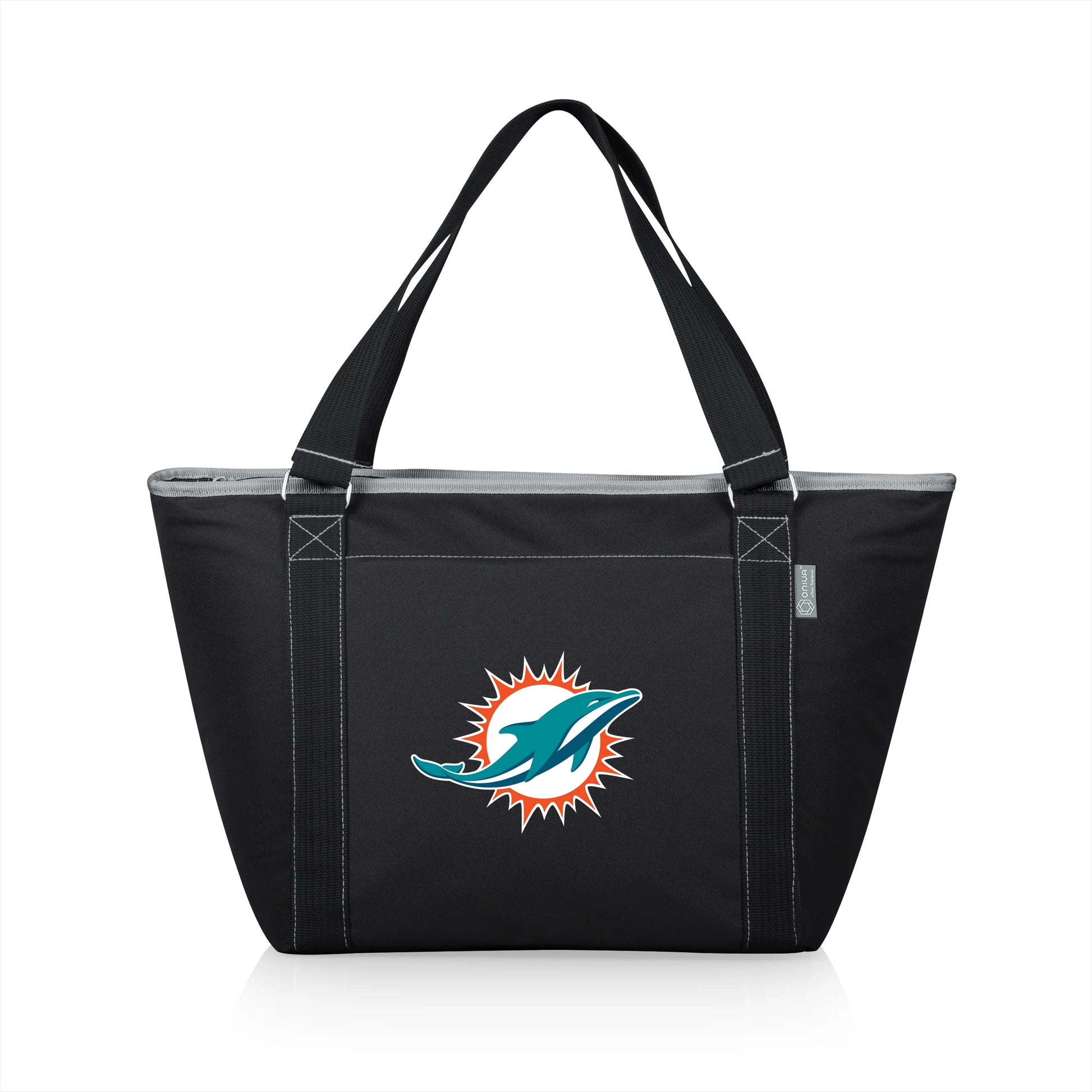 Miami Dolphins NFL Topanga Cooler Tote Bag, black insulated soft-sided cooler, 24-can capacity.