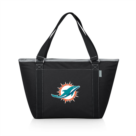 Miami Dolphins NFL Topanga Cooler Tote Bag, black insulated soft-sided cooler, 24-can capacity.
