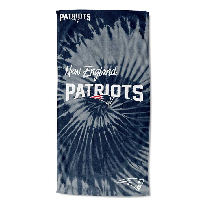 New England Patriots Psychedelic Beach Towel, 30" x 60", soft cotton-poly blend with team logo on tie-dye. Officially licensed.