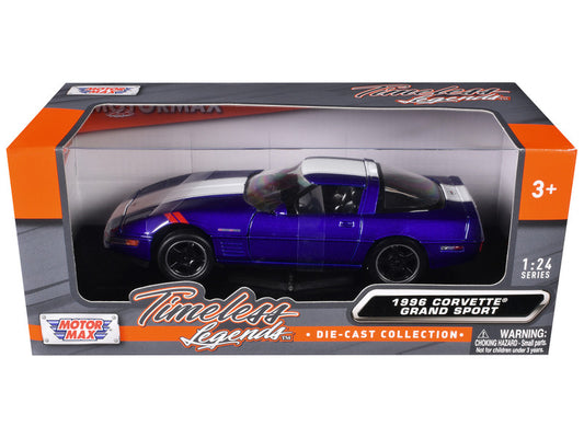 1996 Chevrolet Corvette Grand Sport Blue Metallic with White Stripes "Timeless Legends" Series 1/24 Diecast Model Car by Motormax