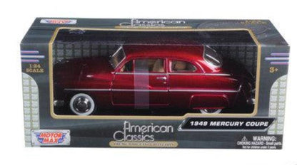 Motormax 1949 Mercury Red 1/24 diecast model. New, with real rubber tires, detailed interior and exterior, and officially licensed.