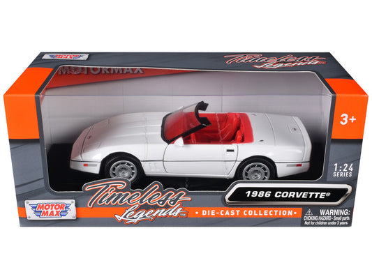 1986 Chevrolet Corvette C4 Convertible White with Red Interior "Timeless Legends" Series 1/24 Diecast Model Car by Motormax