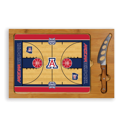 Arizona Wildcats Icon Glass Top Cutting Board & Knife Set with bamboo base and stainless steel knife