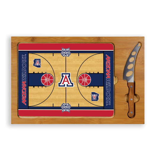 Arizona Wildcats Icon Glass Top Cutting Board & Knife Set with bamboo base and stainless steel knife