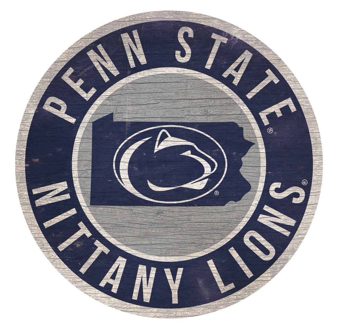 Penn State Nittany Lions 12x12 distressed MDF sign with Pennsylvania state outline and bold team graphics