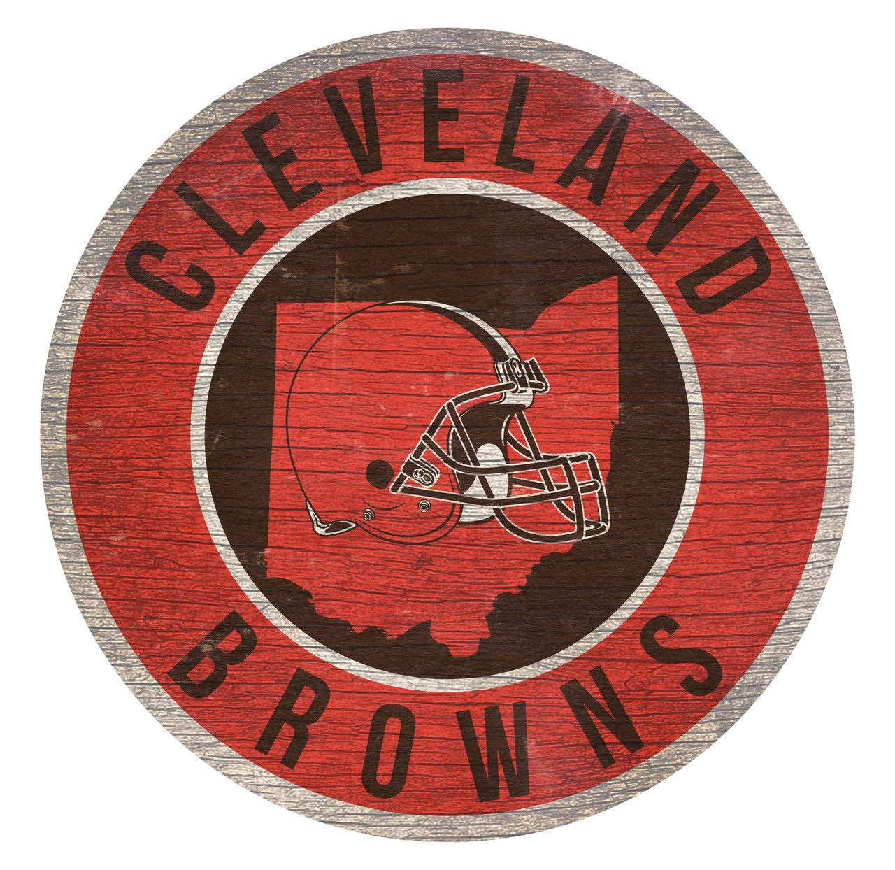 Cleveland Browns 12" Round Distressed Sign with State by Fan Creations