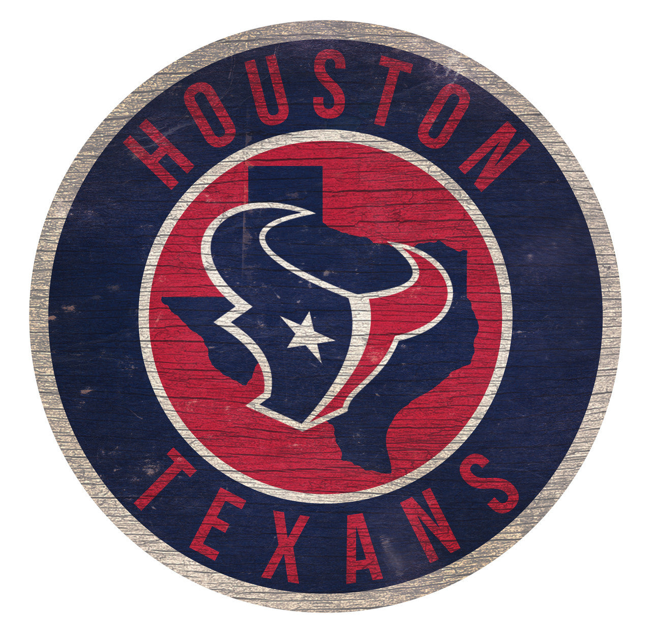 Houston Texans 12" x 12" distressed MDF sign featuring Texas state outline and team graphics. Official NFL décor, made in the USA.