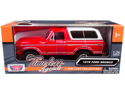 1978 Ford Bronco Custom Red and White "Timeless Legends" Series 1/24 Diecast Model Car by Motormax