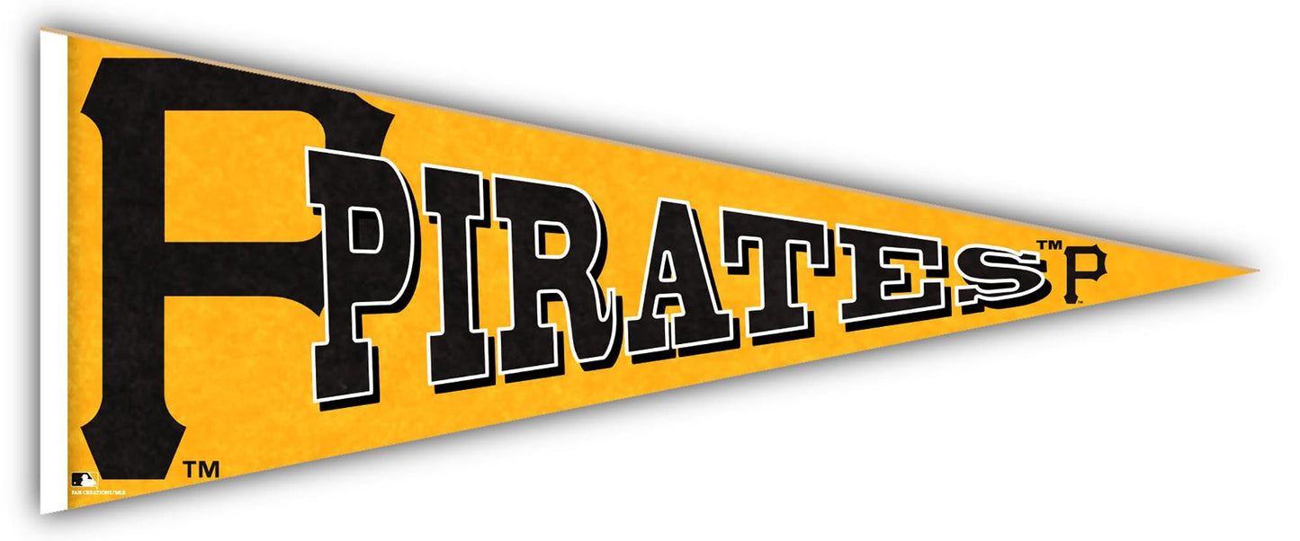 Made in USA Pittsburgh Pirates Wood Pennant - 24" long, 100% MDF, high definition team logo and colors. For indoor use, by Fan Creations.