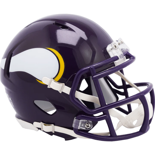 Minnesota Vikings 1983-2001 Throwback Speed Mini Helmet, 5" tall, chinstrap, metal faceguard, officially licensed.