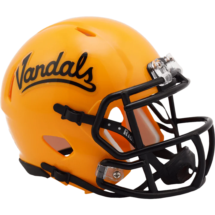 Idaho Vandals NCAA Speed Mini Football Helmet by Riddell, half-scale, 4-point chin strap, autographs, display