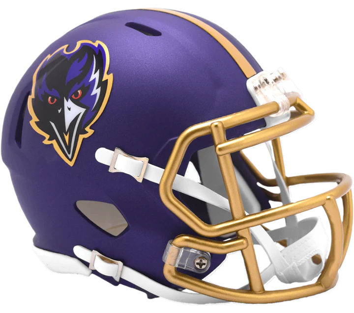 Baltimore Ravens 2024 On-Field Alternate Speed Mini Helmet by Riddell, 5.5" collectible perfect for display or autographs.