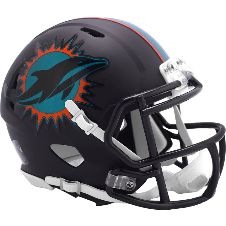 Miami Dolphins 2025 Rivalries NFL Speed Mini Helmet by Riddell, half-scale collectible for autographs.
