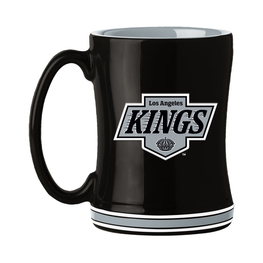Los Angeles Kings 14 oz NHL ceramic coffee mug with 3D logo and team name on handle by Logo Brands.