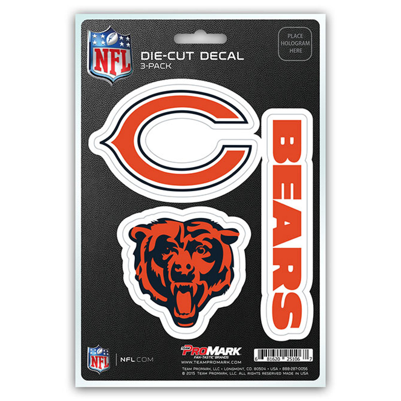 Chicago Bears 3 pack Die Cut Team Decals by Team Promark