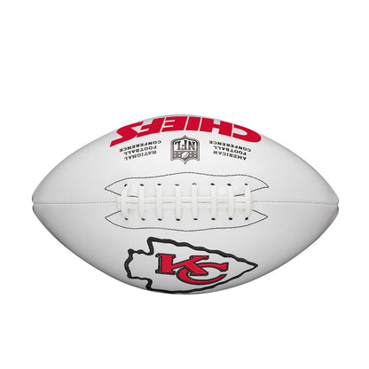 Full-size Kansas City Chiefs football with embroidered logo, embossed team name, and space for autographs. Officially licensed by Wilson.