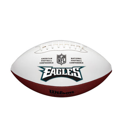 Philadelphia Eagles full-size autographable football with embroidered logo, 3 white panels for autographs, by Wilson.