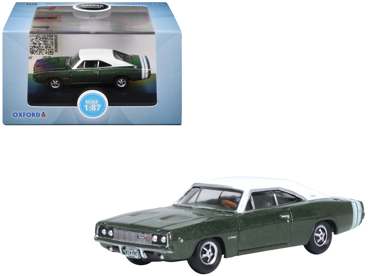 1968 Dodge Charger Racing Green Metallic with White Top 1/87 (HO) Scale Diecast Model Car by Oxford Diecast.