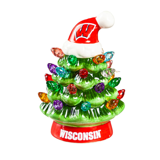 Wisconsin Badgers Ceramic 4 Inch LED Tabletop Christmas Tree